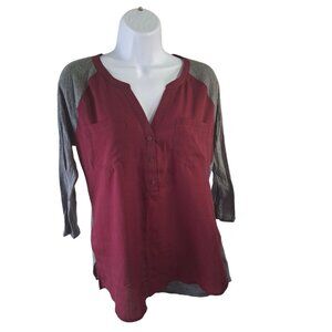 Express Henley Shirt Womens Medium Burgundy Gray
